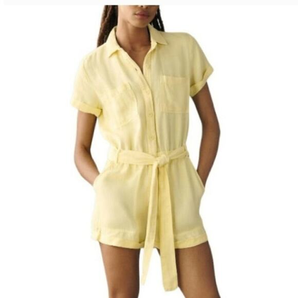 Cloth & Stone for Anthropologie Sunrays Yellow Utility Romper, sz Medium - Picture 1 of 16